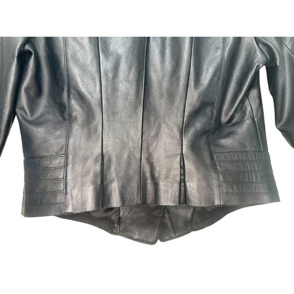 Sao Paulo Lamb Leather Moto Jacket Womens Small Black Biker Crop Asymmetrical - Picture 11 of 16